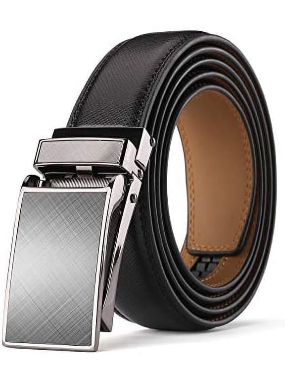 Men's Comfort Genuine Leather Ratchet Dress Belt 1 1/8" Wide with Automatic Click Buckle Suit Pant Size 28"-44"