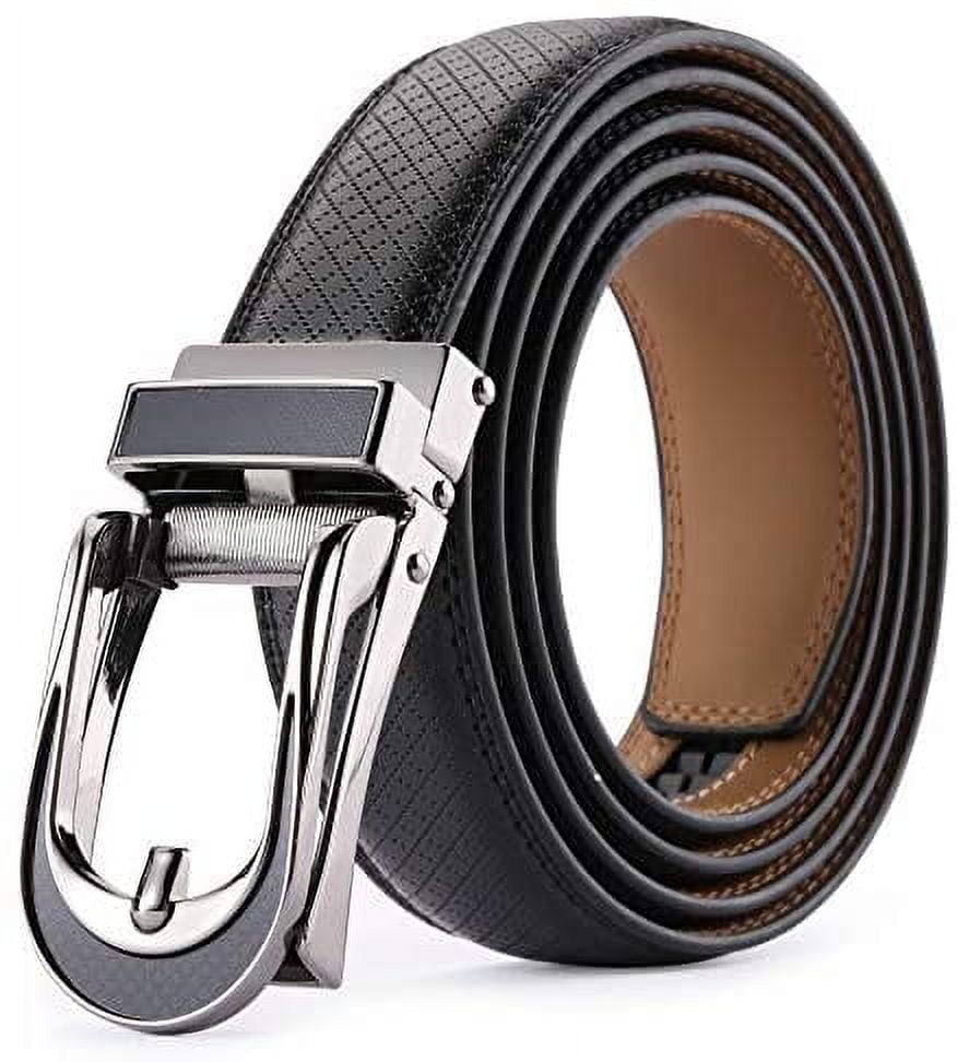 Men's Comfort Genuine Leather Ratchet Dress Belt with Automatic Click Buckle, Black