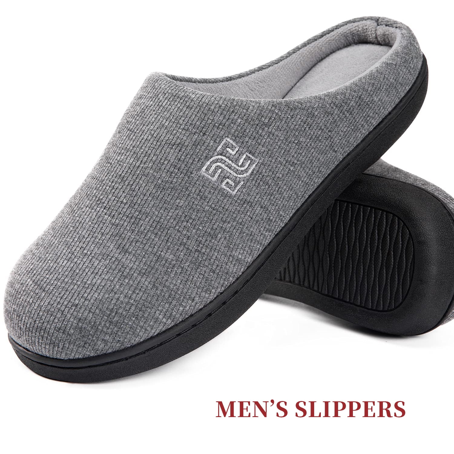 Men s Two Tone Comfort Slippers with Memory Foam Fuzzy Plush Lining Anti Slip Rubber Sole for Indoor and Outdoor Use Walmart