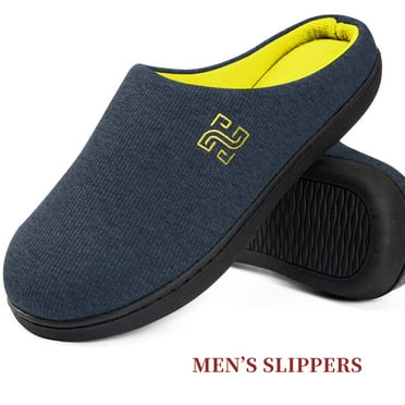 Men's Comfort Slippers Two-Tone Memory Foam Slipper, House Slippers for Men with Fuzzy Plush Lining Indoor and Outdoor