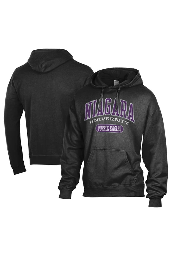 Men's Comfort Wash Black Niagara Purple Eagles Lightweight Fleece Pullover Hoodie