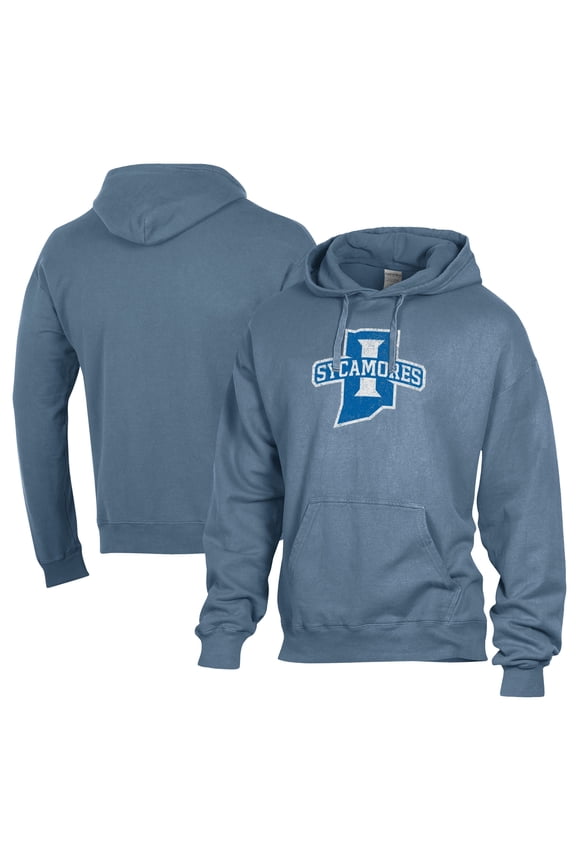 Men's Comfort Wash Blue Indiana State Sycamores Lightweight Fleece Pullover Hoodie