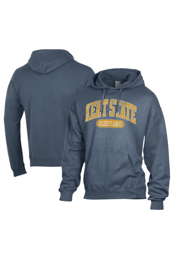 Men's Comfort Wash Blue Kent State Golden Flashes Lightweight Fleece Pullover Hoodie