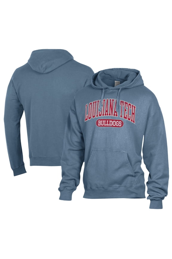 Men's Comfort Wash Blue Louisiana Tech Bulldogs Lightweight Fleece Pullover Hoodie