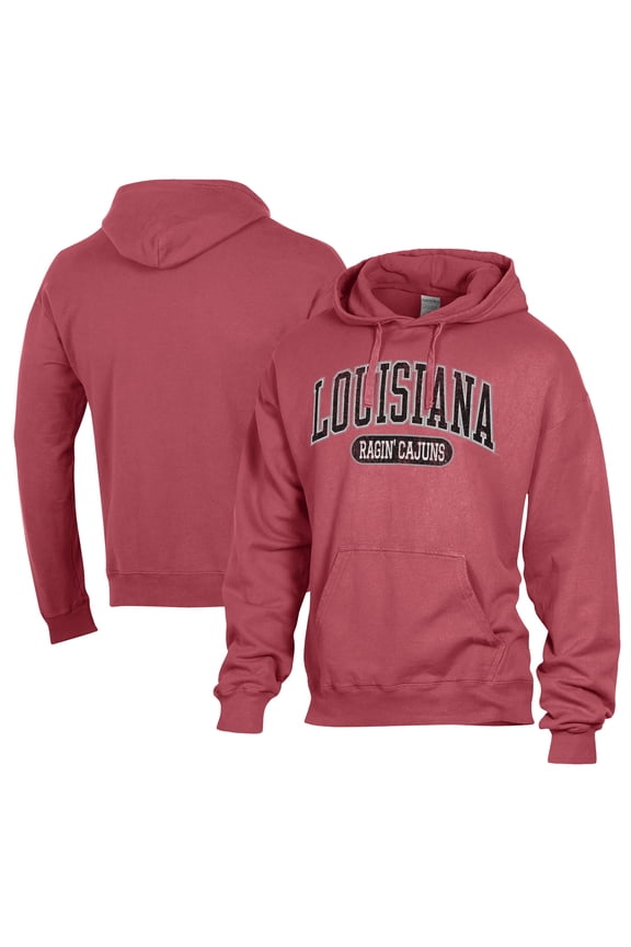 Men's Comfort Wash  Cardinal Louisiana Ragin' Cajuns Lightweight Fleece Pullover Hoodie