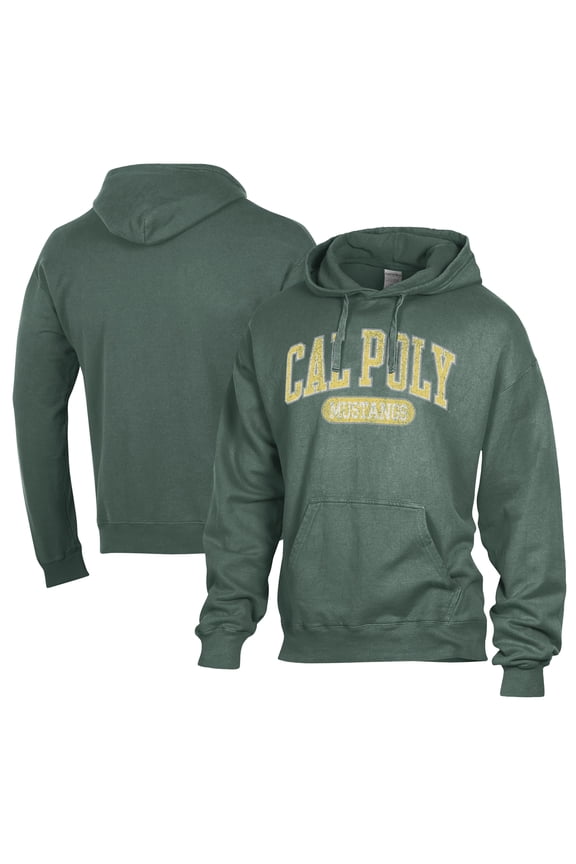Men's Comfort Wash Forest Green Cal Poly Mustangs Lightweight Fleece Pullover Hoodie