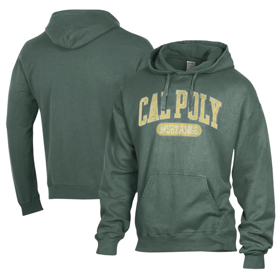 Men's Comfort Wash Forest Green Cal Poly Mustangs Lightweight Fleece Pullover Hoodie