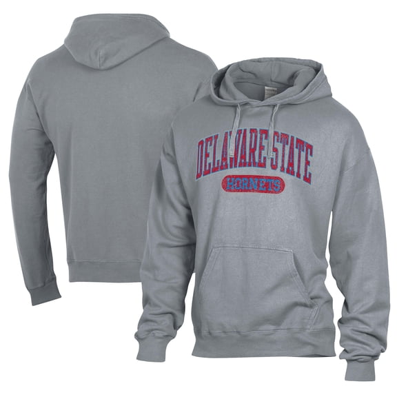 Men's Comfort Wash Gray Delaware State Hornets Lightweight Fleece Pullover Hoodie
