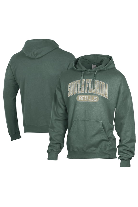 Men's Comfort Wash  Green South Florida Bulls Lightweight Fleece Pullover Hoodie