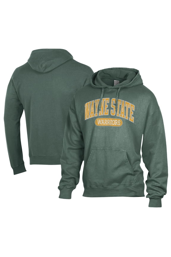 Men's Comfort Wash Green Wayne State Warriors Lightweight Fleece Pullover Hoodie