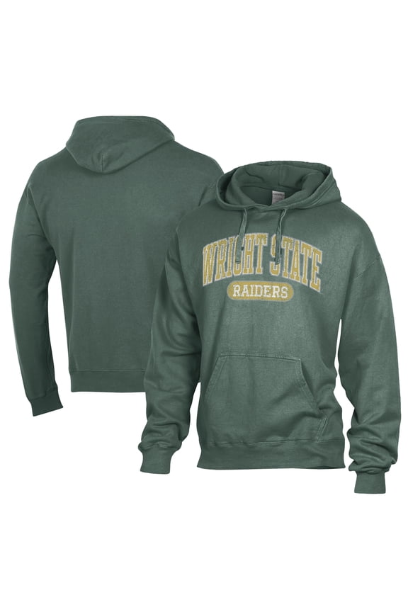 Men's Comfort Wash Green Wright State Raiders Lightweight Fleece Pullover Hoodie
