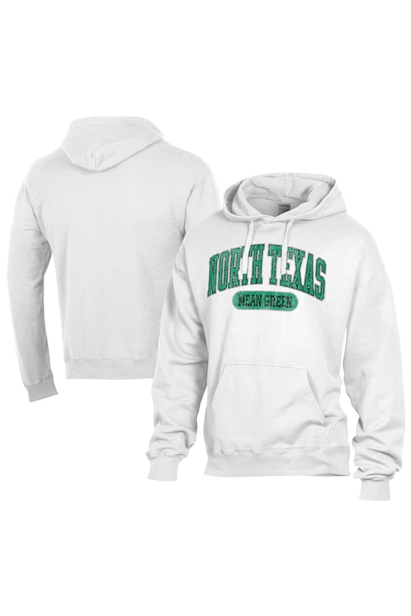 Men's Comfort Wash White North Texas Mean Green Lightweight Fleece Pullover Hoodie