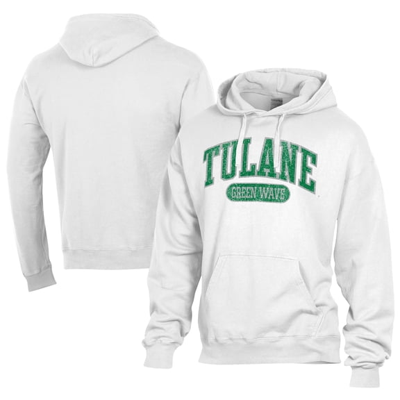 Men's Comfort Wash White Tulane Green Wave Lightweight Fleece Pullover Hoodie