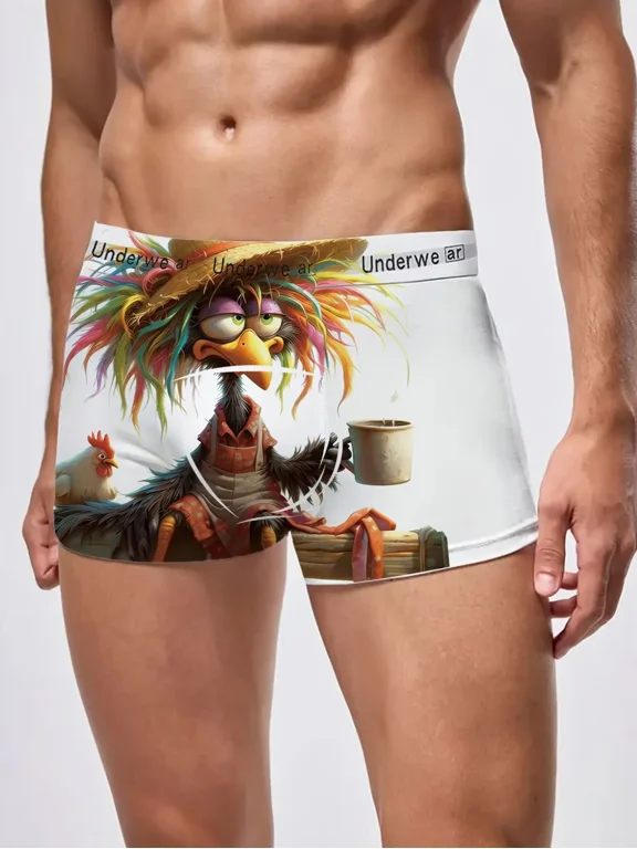 Men's Comfort White Animal Print Boxers Soft Underwear with Patterns