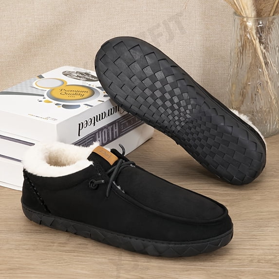Men's Comfort Winter Ankle Slip-On Moccasin Shoes, Warm Plush Lining, Non-Slip Sole, Easy One-Touch Wear, Perfect for Morning Commutes, Home Relaxation, and Cold Weather