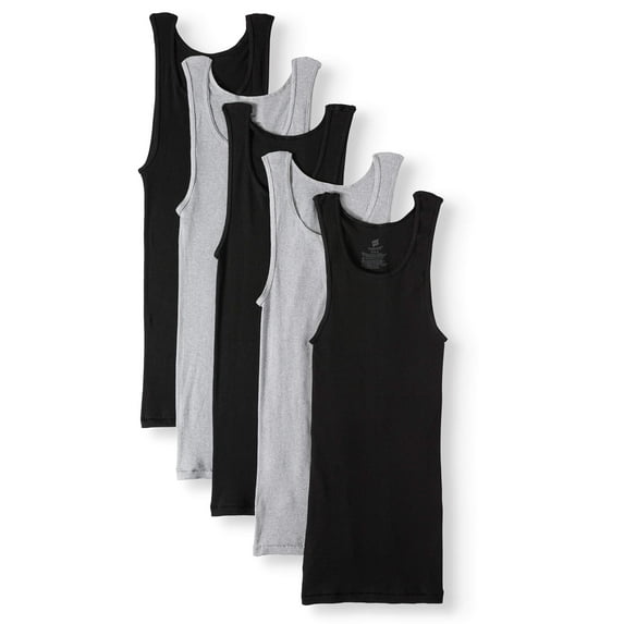 Men's ComfortSoft Black and Grey Tagless Tanks, 5 Pack