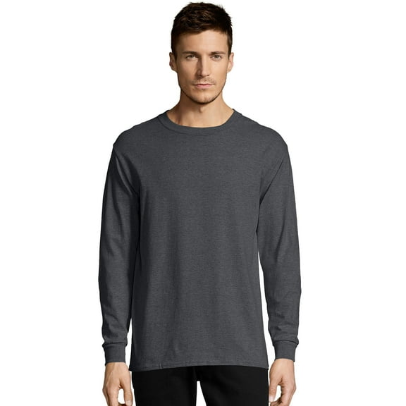 Hanes Essentials Men's Cotton Long Sleeve T-Shirt Charcoal Heather M