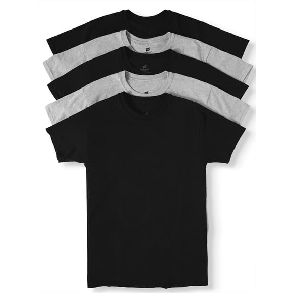 Men's ComfortSoft Tagless Black and Grey Crew T-Shirts, 5 Pack