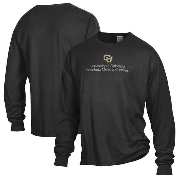 Men's ComfortWash Black Colorado Anschutz Medical Campus Garment Washed Long Sleeve T-Shirt