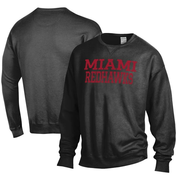 Men's ComfortWash Black Miami University RedHawks Stack Garment Dyed Crewneck Pullover Sweatshirt
