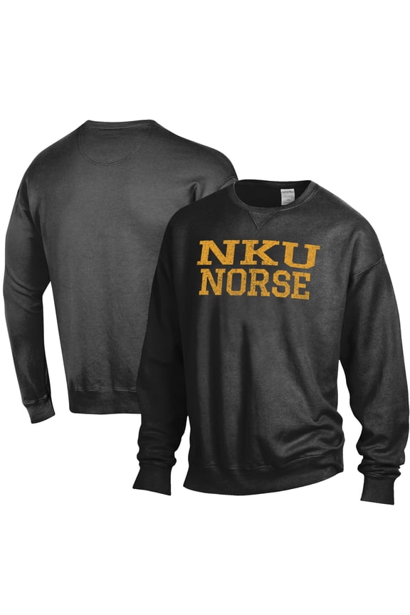 Men's ComfortWash Black Northern Kentucky University Norse Stack Garment Dyed Crewneck Pullover Sweatshirt