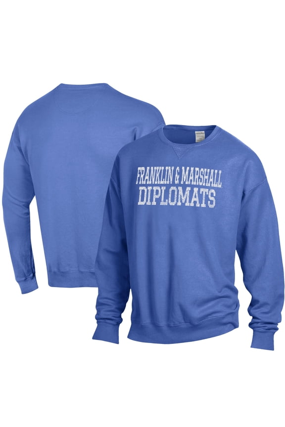 Men's ComfortWash Blue Franklin & Marshall Diplomats Stack Garment Dyed Crewneck Pullover Sweatshirt