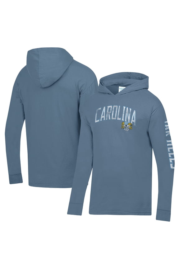 Men's ComfortWash Blue North Carolina Tar Heels Long Sleeve Hooded T-Shirt