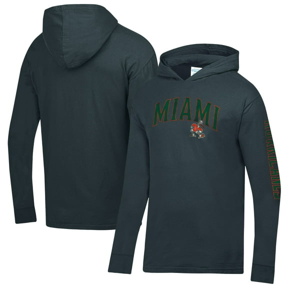Men's ComfortWash  Charcoal Miami Hurricanes Long Sleeve Hooded T-Shirt