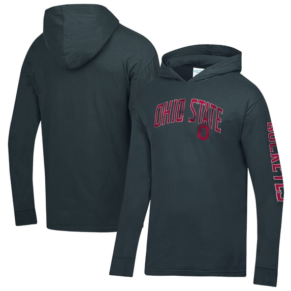 Men's ComfortWash Charcoal Ohio State Buckeyes Long Sleeve Hooded T-Shirt