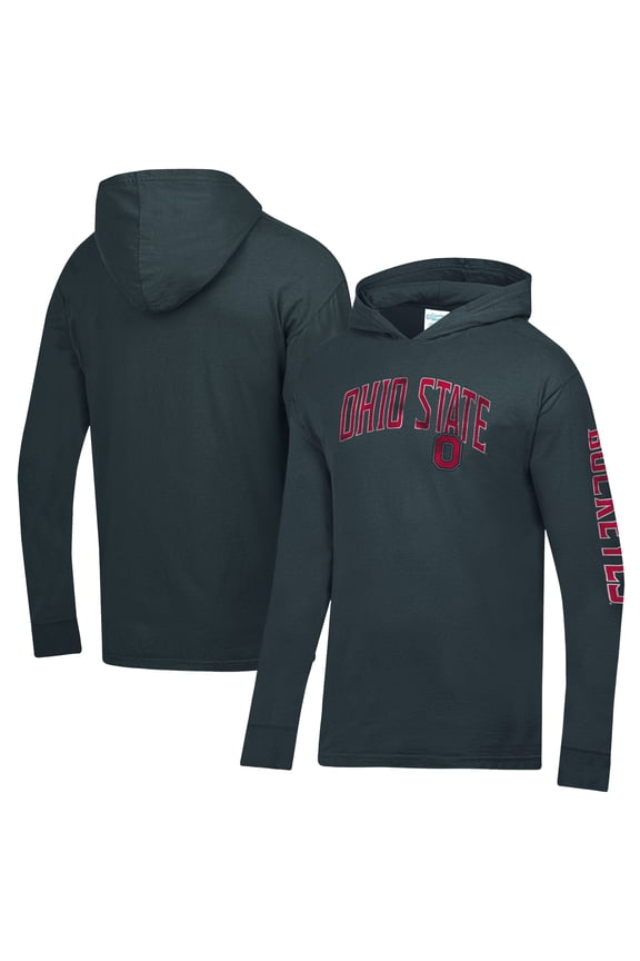Men's ComfortWash Charcoal Ohio State Buckeyes Long Sleeve Hooded T-Shirt