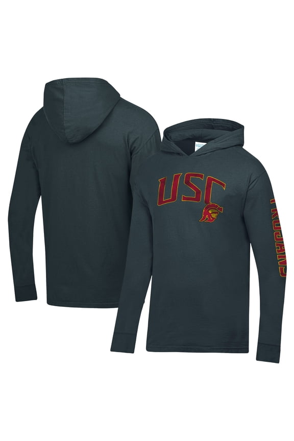 Men's ComfortWash  Charcoal USC Trojans Long Sleeve Hooded T-Shirt