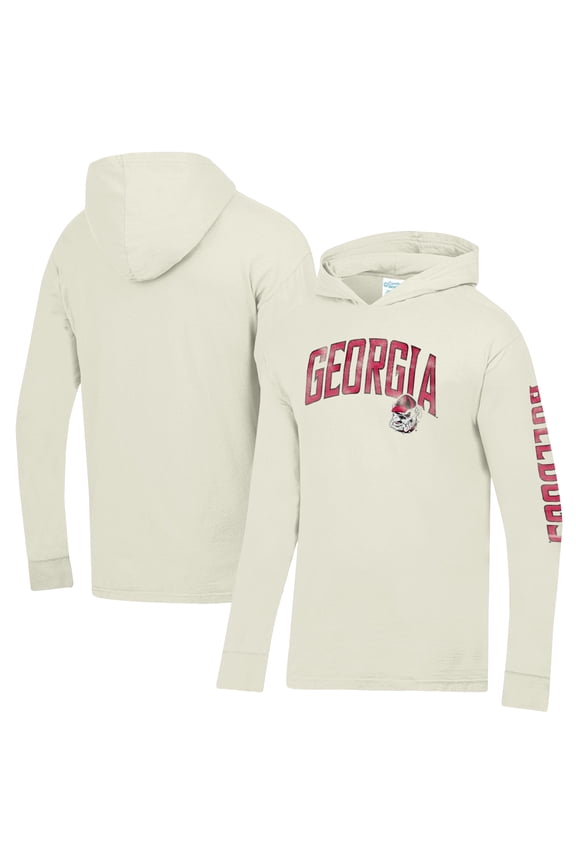 Men's ComfortWash  Cream Georgia Bulldogs Long Sleeve Hooded T-Shirt