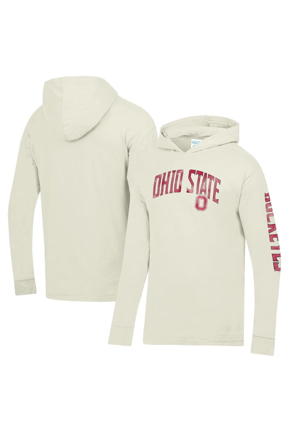 Men's ComfortWash Cream Ohio State Buckeyes Long Sleeve Hooded T-Shirt