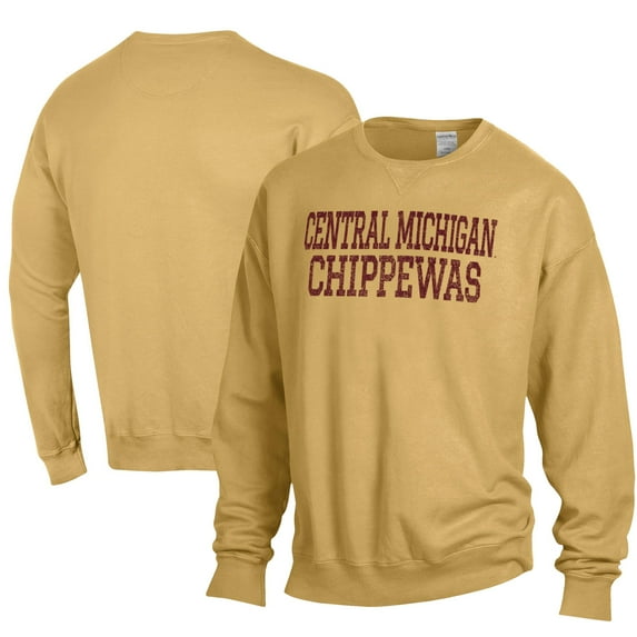 Men's ComfortWash Gold Central Michigan Chippewas Garment Dyed Fleece Crewneck Pullover Sweatshirt