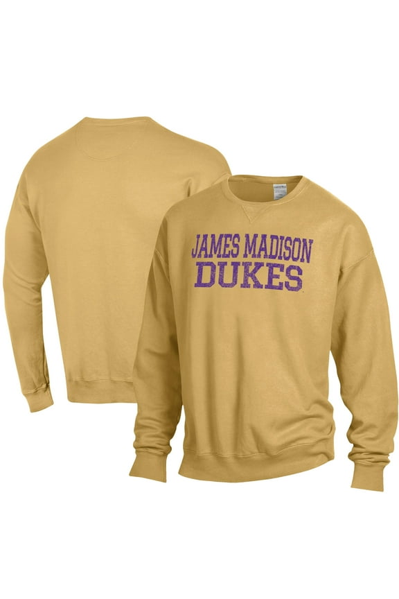 Men's ComfortWash Gold James Madison Dukes Stack Garment Dyed Crewneck Pullover Sweatshirt