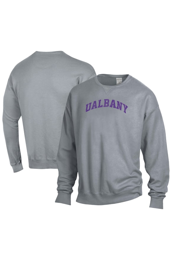 Men's ComfortWash Gray Albany Great Danes Garment Dyed Fleece Crewneck Pullover Sweatshirt