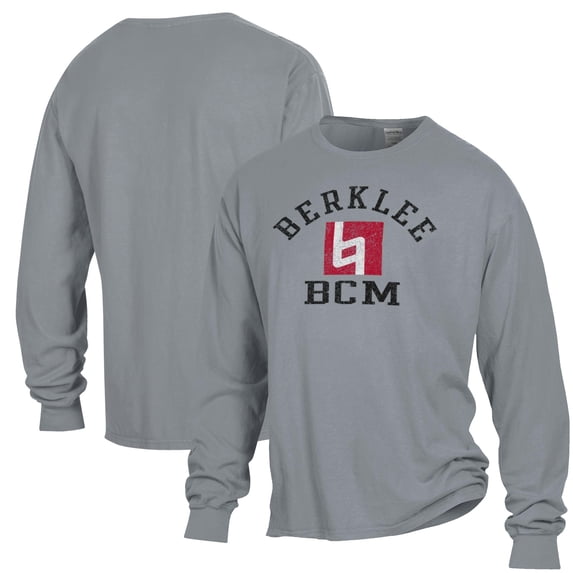 Men's ComfortWash Gray Berklee College of Music Arch Logo Garment Dyed Long Sleeve T-Shirt