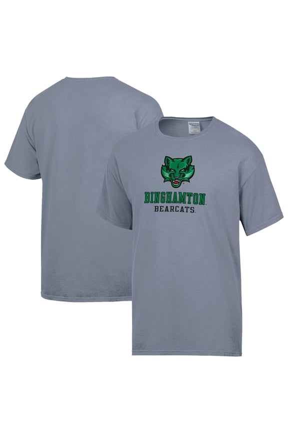 Men's ComfortWash Gray Binghamton Bearcats Logo Over Stacked T-Shirt