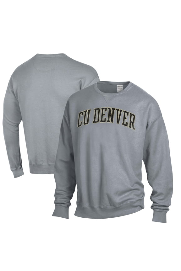 Men's ComfortWash Gray CU Denver Lynx Garment Dyed Fleece Crewneck Pullover Sweatshirt