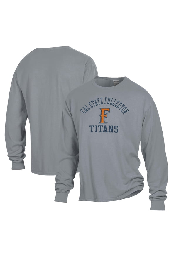 Men's ComfortWash Gray Cal State Fullerton Titans Arch Logo Garment Dyed Long Sleeve T-Shirt