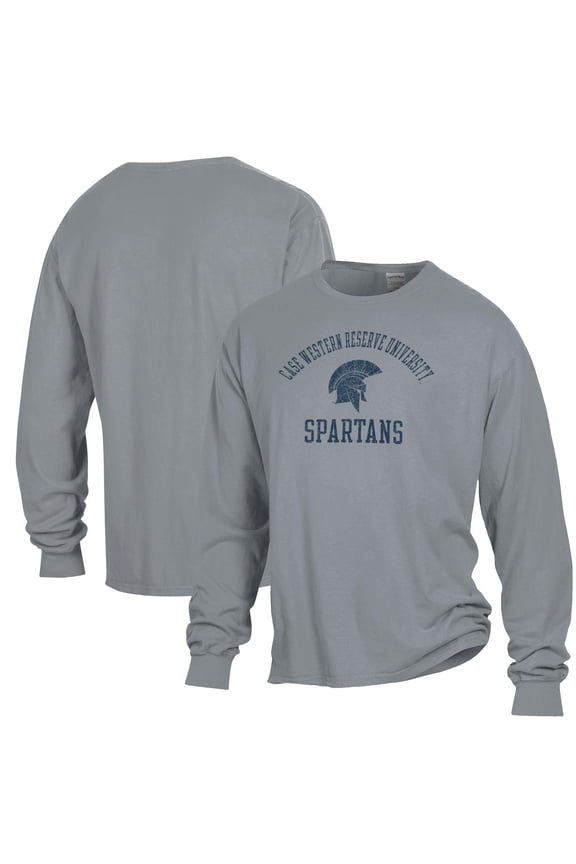 Men's ComfortWash Gray Case Western Reserve University Arch Logo Garment Dyed Long Sleeve T-Shirt