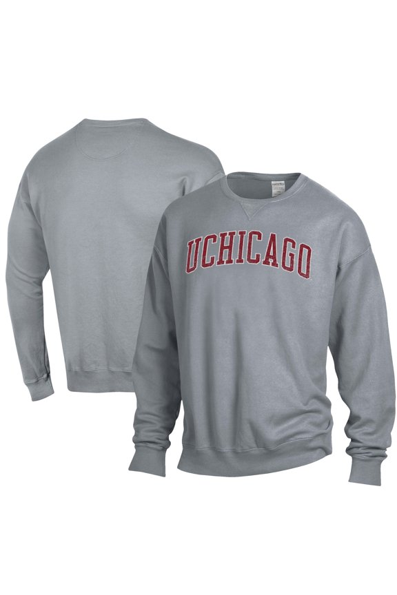 Men's ComfortWash Gray Chicago Maroons Garment Dyed Fleece Crewneck Pullover Sweatshirt