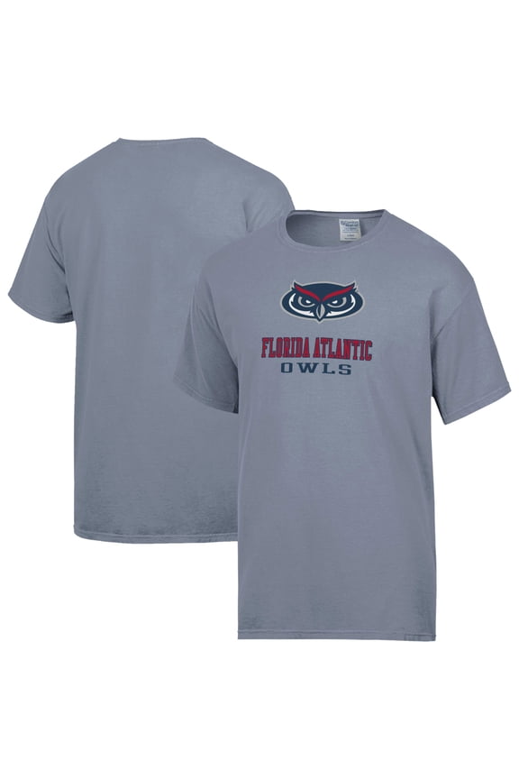 Men's ComfortWash Gray Florida Atlantic Owls Logo Over Stacked T-Shirt