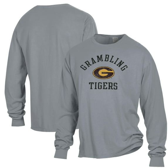 Men's ComfortWash Gray Grambling Tigers Arch Logo Garment Dyed Long Sleeve T-Shirt