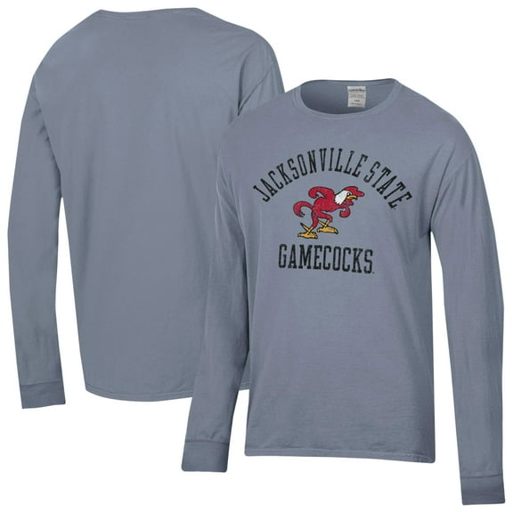 Men's ComfortWash Gray Jacksonville State Gamecocks Arch Logo Long Sleeve T-Shirt