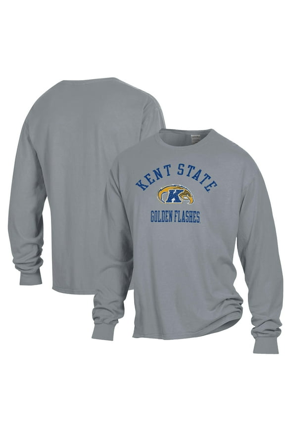 Men's ComfortWash Gray Kent State Golden Flashes Arch Logo Garment Dyed Long Sleeve T-Shirt