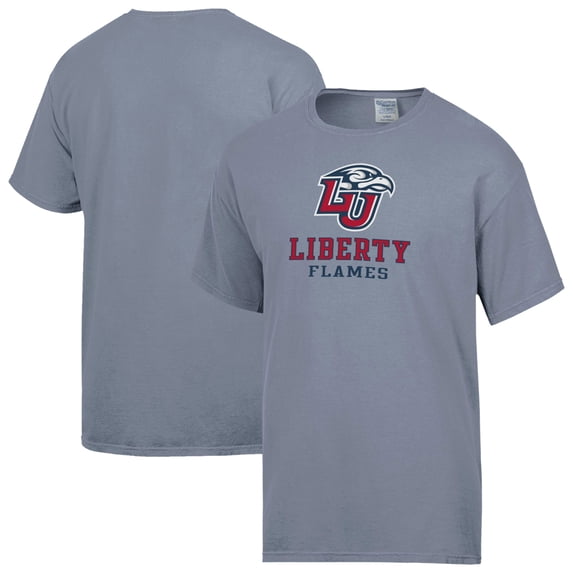 Men's ComfortWash Gray Liberty Flames Logo Over Stacked T-Shirt