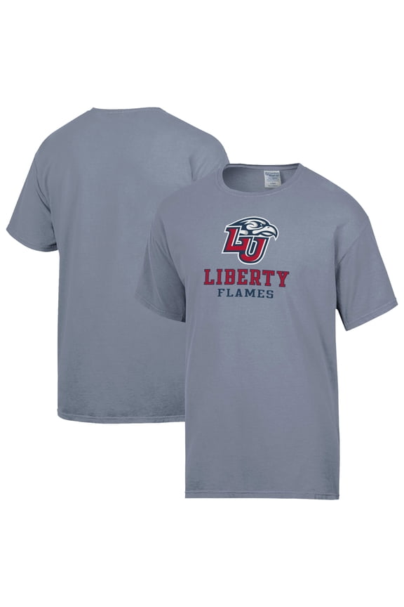Men's ComfortWash Gray Liberty Flames Logo Over Stacked T-Shirt