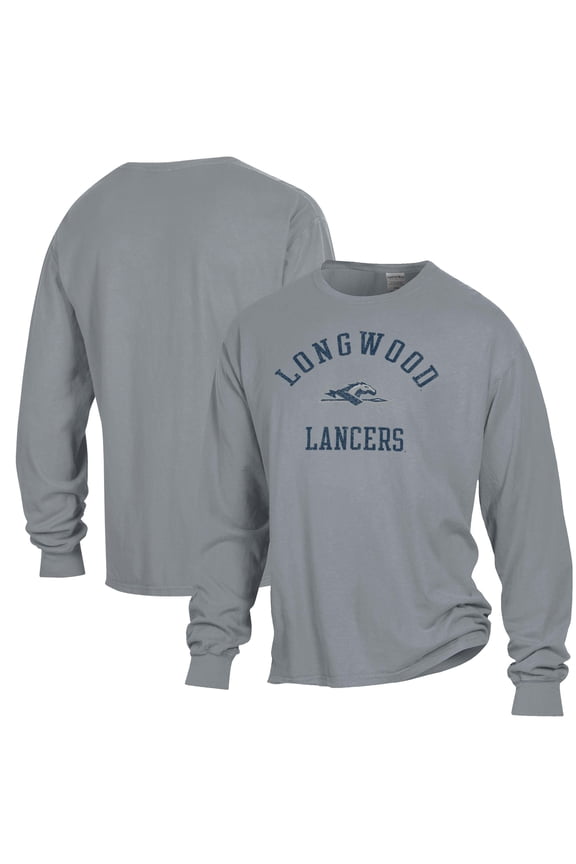 Men's ComfortWash Gray Longwood Lancers Arch Logo Garment Dyed Long Sleeve T-Shirt
