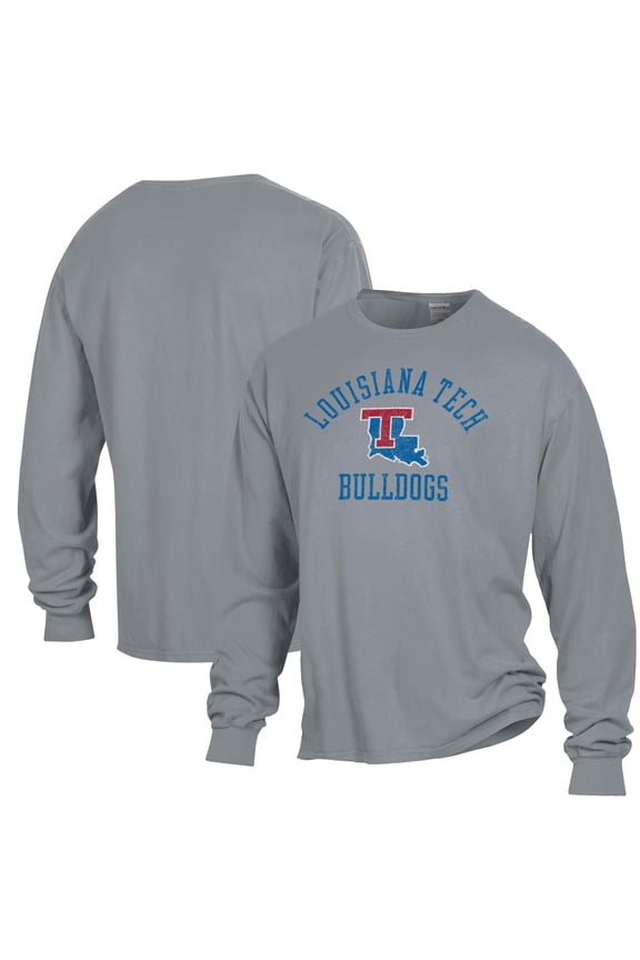Men's ComfortWash Gray Louisiana Tech Bulldogs Arch Logo Garment Dyed Long Sleeve T-Shirt